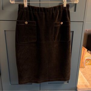 Vintage Sonia Rykiel Black Pocket pull on velour Pencil Skirt gold buttons M S